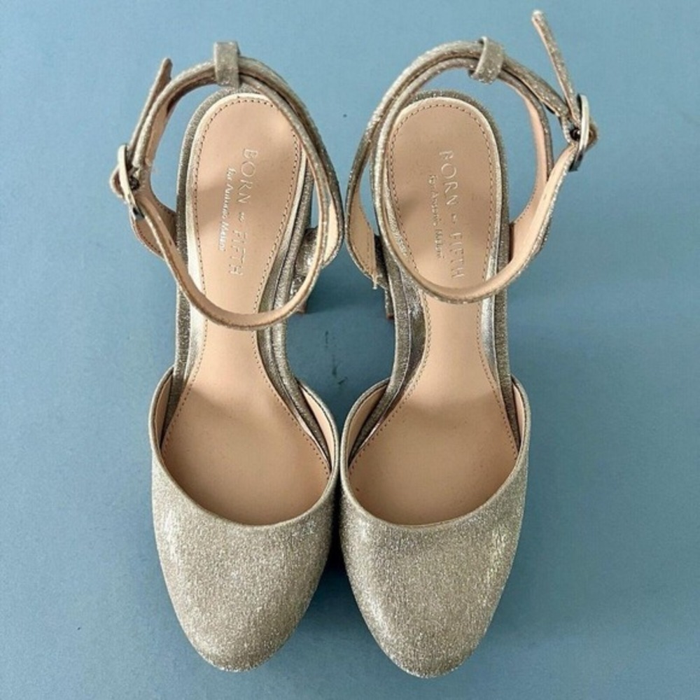Antonio Melani x Born on Fifth Liv Heels Metallic Glitter Platform Pumps Size 6 - Picture 7 of 8